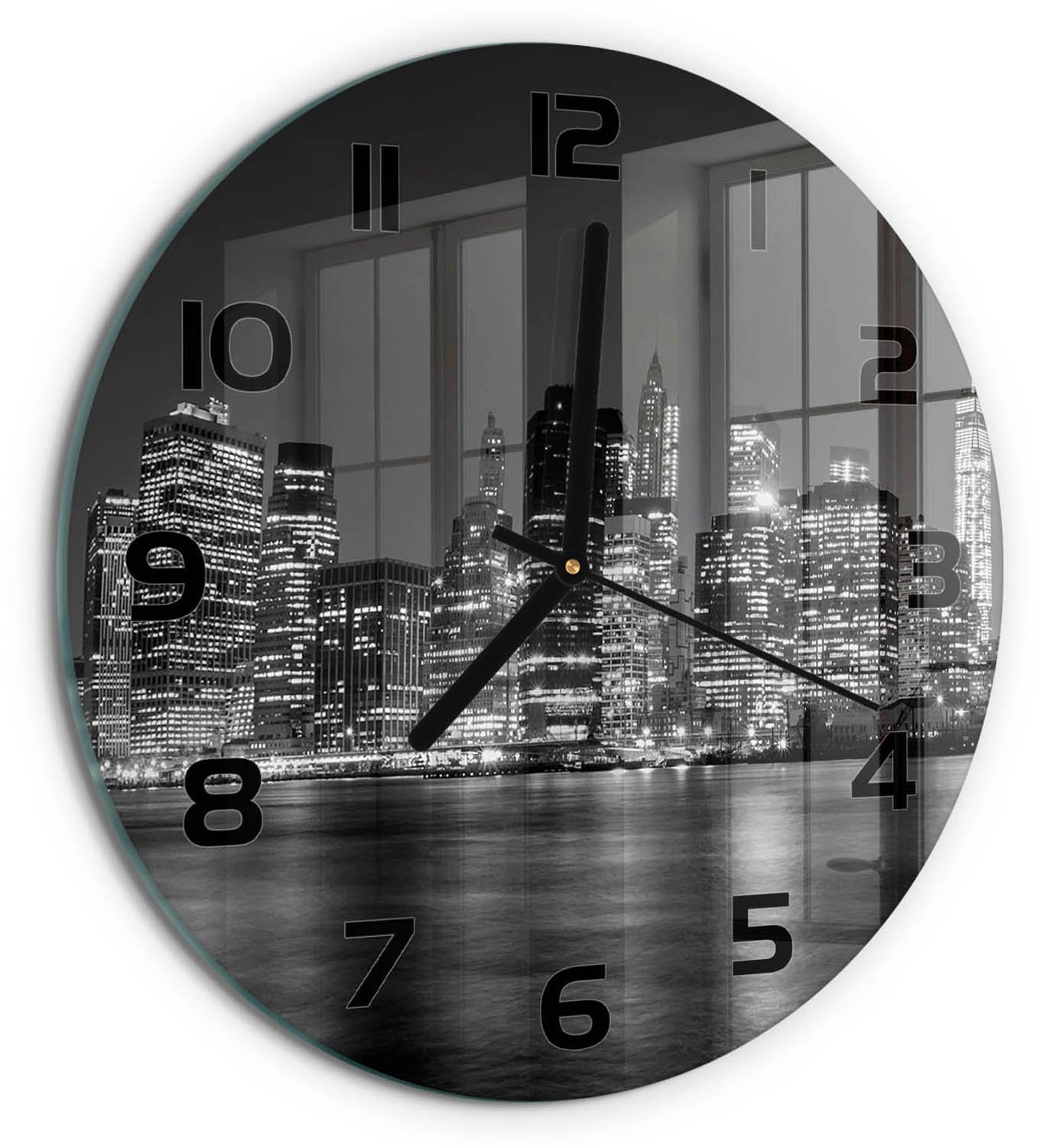 Tulup Wandklok Manhattan Manhattan 's nachts - Zwart-wit - Diameter: 30 cm