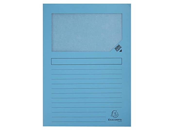 Exacompta 100 Chemises Fenêtre sans plastique Super Bleu vif