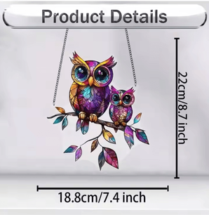 Inspire Curations Colorful Owl Hanging Pendant Light Whimsical Indoor & Outdoor Decorative Lamp c