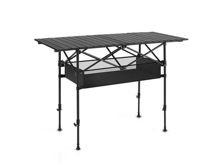 Table de camping pliable Table en aluminium réglable à enroulement avec grand rangement et sacs de transport pour la plage, le camping, le barbecue, les fêtes, les pique-niques