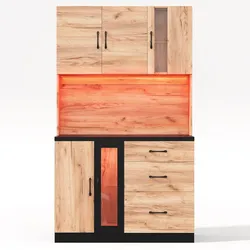 STILVORA Hochschrank MDF Holzoptik/Schwarz 105x40x180 cm mit LED & Steckdose