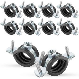 Poppstar Rohrschelle 1011135, Schraubrohrschelle, Set, Ø 26 - 28 mm, gummiert, verzinkt, Gewinde M8, 10 Stück