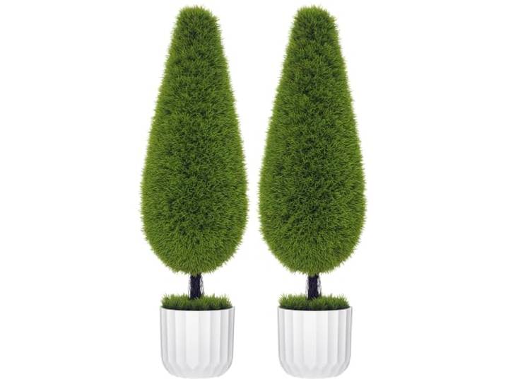 HOMCOM Lot de 2 cyprès artificiels grands 90 cm\, arbre artificiel avec protection UV\, plante artificielle\, plantes artificielles en plastique en pot\, fausse plante comme une vraie pour le salon