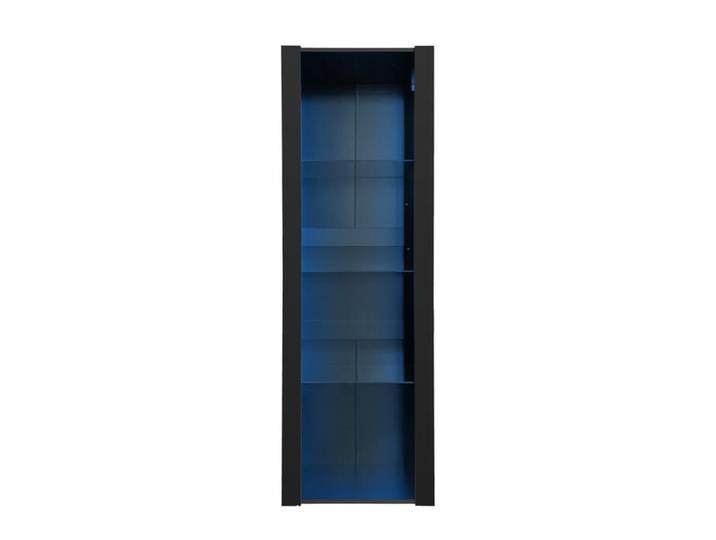 Vitrine noire brillante avec LED 3 étagères en verre meuble haut de rangement 166 cm pour salon et décoration