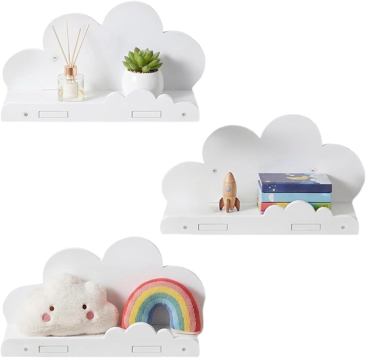 Set van 3 witte zwevende wandplanken voor decoratie