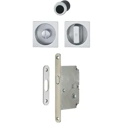 Hoppe, Möbelgriff, Schiebetürmuschel Set 4921 - WC mit Schloss, eckig, verchromt matt
