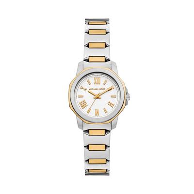 Quarzuhr MICHAEL KORS "Prescott", gold (edelstahlfarben, gelbgoldfarben, weiß), Armbanduhren, Damen, edelstahlfarben-gelbgoldfarben, Quarzuhr, Armbanduhr, Edelstahlarmband, analog