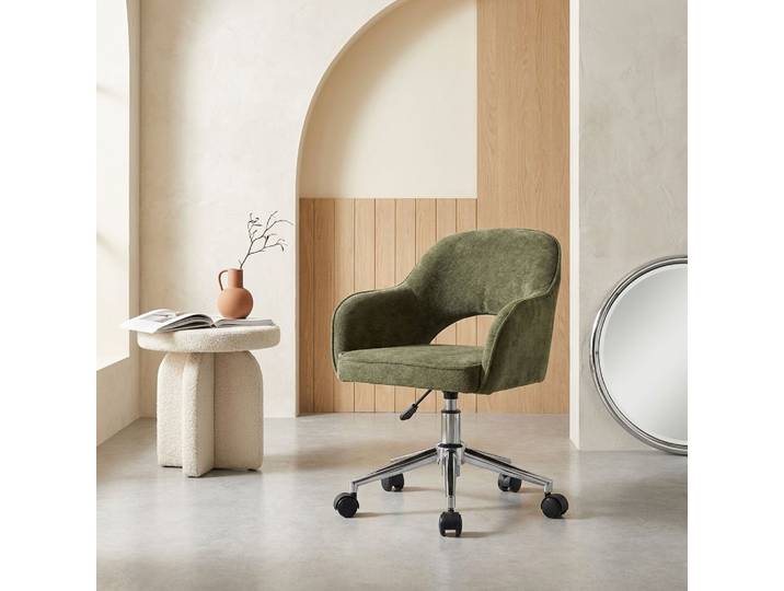 Sweeek - Chaise De Bureau Enfant À Roulettes Ajustable Tissu Chenille Kaki - Jim Kid
