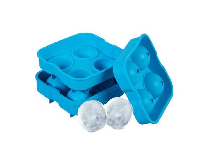 Relaxdays Bac à glaçons\, lot de 2\, silicone réutilisable\, compartiments de diamètre 4\,5 cm\, bleu