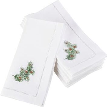 Saro Lifestyle Winter Pine Embroidered and Hemstitched Cotton Napkin (Set of 6)