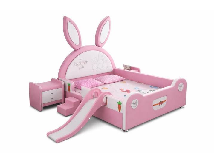 Xlmoebel Kinderbett Rosa Häschen-Kinderbett mit Rutsche und Treppe für Mädchen, Made in Europa