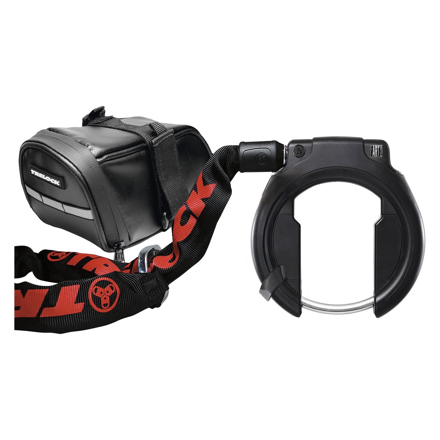 Trelock Rahmenschloss RS 453 Balloon Naz + Einsteckkette ZR 355 100/6 mit Satteltasche - 56 mm breit (100 cm) (8006191)