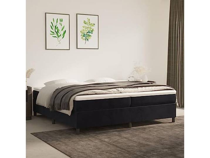 RJPLMFV Bettgestell, Lattenrost, Velours, Schwarz, 200 x 200 cm Robuste Füße, Sperrholz-Latten, Stabilität, Premium-Komfort, Schlafzimmer