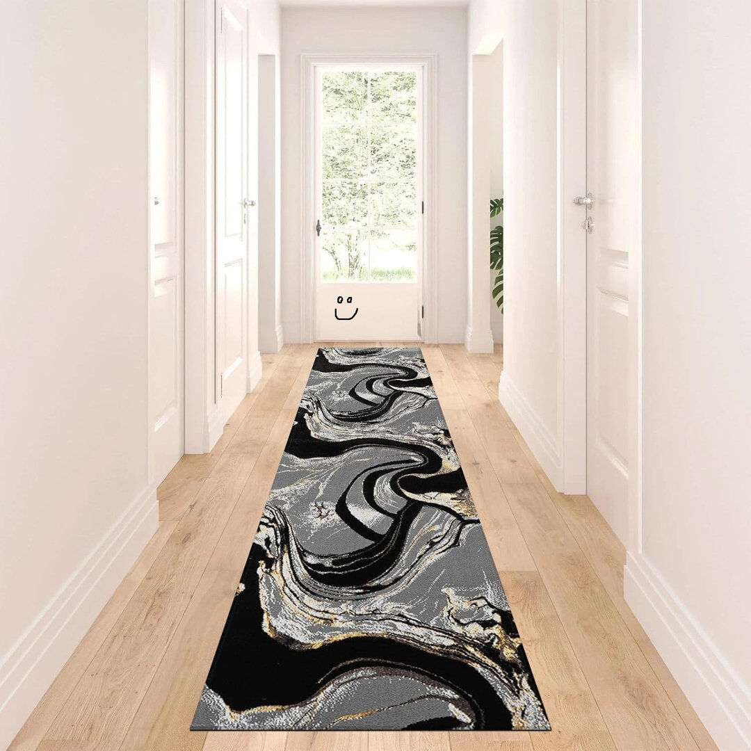 Brayden Studio Abstract Flokati Area Rug Yellow Runner 60 x 300 cm