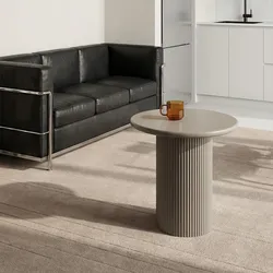 Couchtisch Evan Ø50 cm Taupe - Moderner Beistelltisch mit zentralem Standfuß