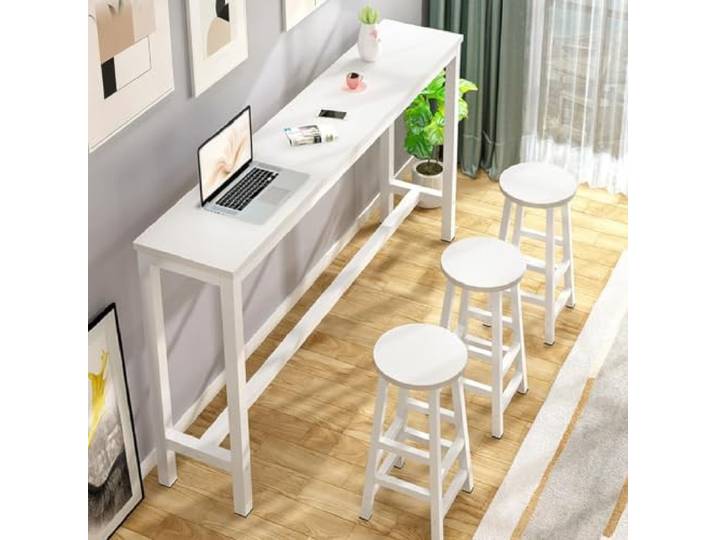 Bar‑Tisch, Schmaler Stehtisch Mit Massivholz‑Tischplatte Und Metallbeinen Hohe Standfestigkeit in Barhöhe, mit Fußstütze, ideal für Hausbar und Wohnzimmer, einfache Montage, Hocker nicht enthalten