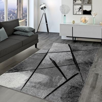 Paco Home Modern Area Rug Abstract Black Stripes and Grey Shades