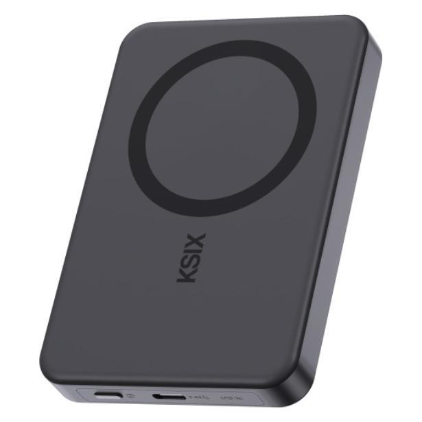 KSIX Powerbank Magslim 10.000 mAh, magnetisch, 15 W USB-C, PD 20 W, Digitalanzeige, schwarz (10000 mAh, 20 W) (KSIX)