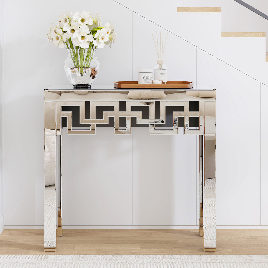 Canora Grey Andreja 80cm Mirrored Glass Console Table Entryway Table Silver 76.7cm H X 80cm W X 29.1cm D