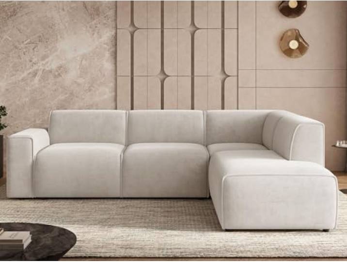 GRAINGOLD Eluno Ecksofa 292x220 cm, L-Form Sofa, Ecksofa für Wohnzimmer, Geflechtstoff, 4-Sitzer Eckcouch, Modernes Design (Hellbeige, Rechts)