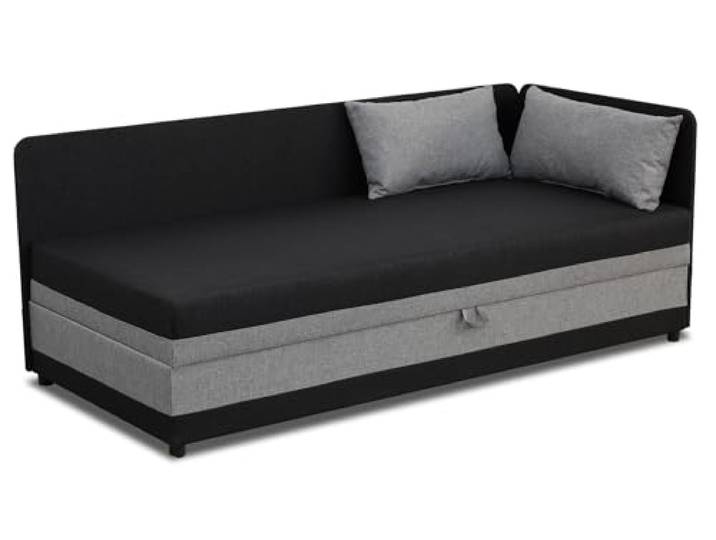 bonni24 Hirek EKO Einzelbett 90x200 cm mit Bettkasten, Polsterbett Schwarz/Grau mit Matratze und Lattenrost, Jugendbett mit Stauraum