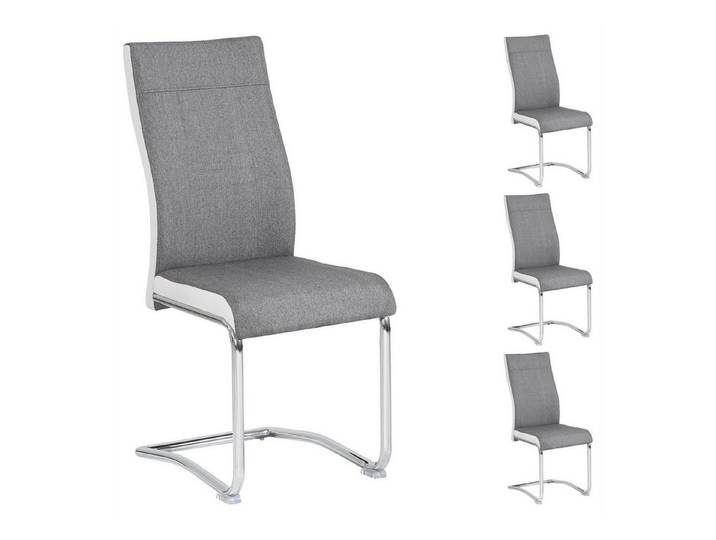 CARO-Möbel Esszimmerstuhl ALBA (4 St), Küchen Schwingstuhl Stoffbezug gepolstert mit Metallgestell Grau