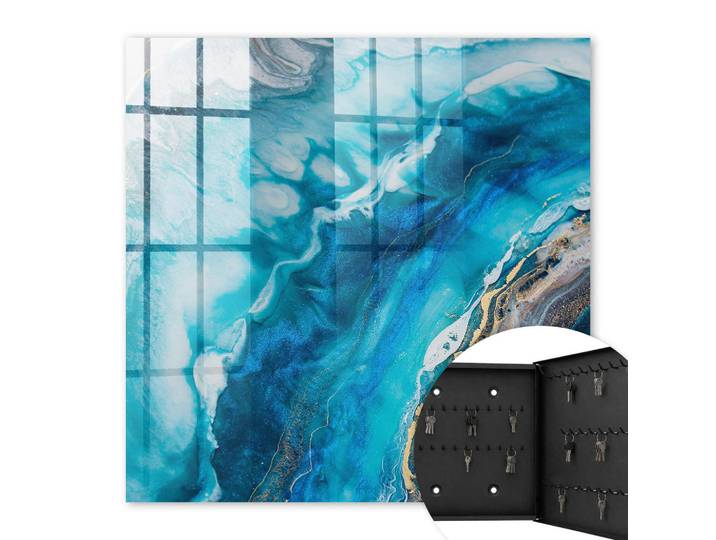 Tulup Schlüsselbox Schwarz 30x30 cm- Türöffnung nach rechts - Türkismuster, Metall, Galaxis, Rechteckig, 30x30x5 cm, Garderobe, Schlüsselkästen & Schlüsselboards