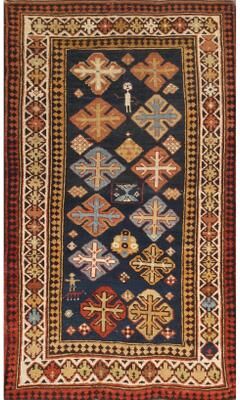 Pasargad Kazak Hand-knotted Navy-ivory Lamb's Wool Area Rug - 3' x 5'