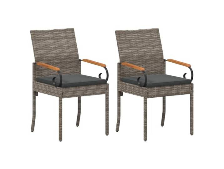 KUTYWEXFM 2er Set Gartenstühle Grau Poly Rattan Stühle mit Akazienholz Bequeme Armlehnenstühle mit abnehmbaren Kissen für Balkon, Terrasse und Garten. Stabil, wetterfest und pflegeleicht.