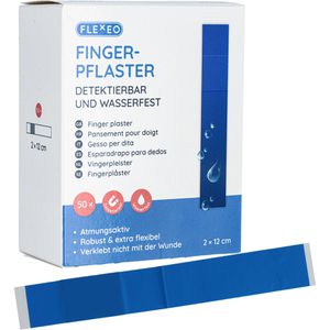Flexeo Pflaster Fingerpflaster, 50 Strips, wasserfest, detektierbar, elastisch, 12 x 2cm