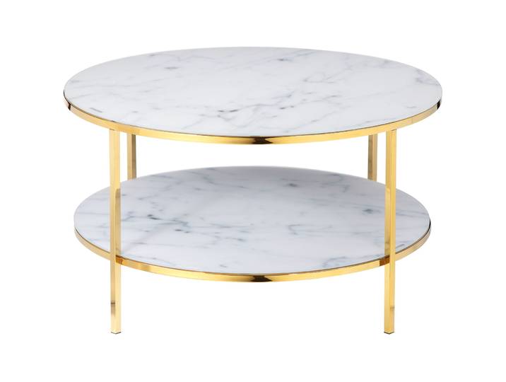 Salontisch Minimill weiss, Gold Glas, Metall B 80 T 80 cm