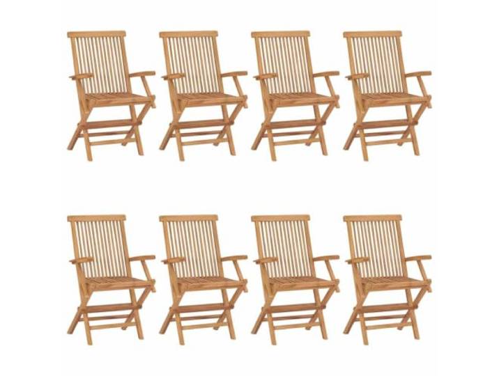 Klappstühle aus Teakholz, 8 Stück, mit roten Kissen Armlehnen, Kissen 40x40x7cm, Sitzfläche 45x37cm, Höhe 89cm, klappbar, pflegeleicht, max. 110kg