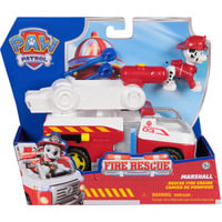 Paw Patrol Fire Rescue - Marshalls Feuerwehr-Fahrzeug, Spielfahrzeug mit kippbarer Leiter, Geschoss-Abwurf und Marshall Hundefigur