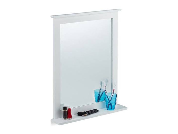 Relaxdays Miroir mural tablette Glace décorative rectangulaire chambre salle de bains bambou HLP 68x56x10 cm blanc