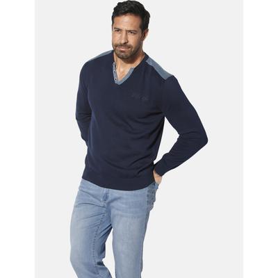 Strickpullover JAN VANDERSTORM "Pullover JORGIR", Herren, Gr. 3XL, blau (dunkelblau), Obermaterial: 100% Baumwolle CO., Pullover Strickpullover
