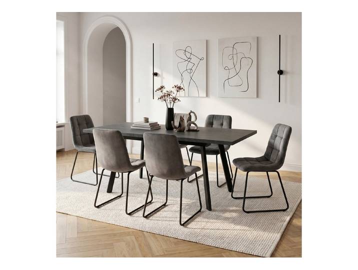 Jiexi Essgruppe Essgruppe Ausziehbar 140-180cm Dunkelrhein-Optik & Flanell Stühle