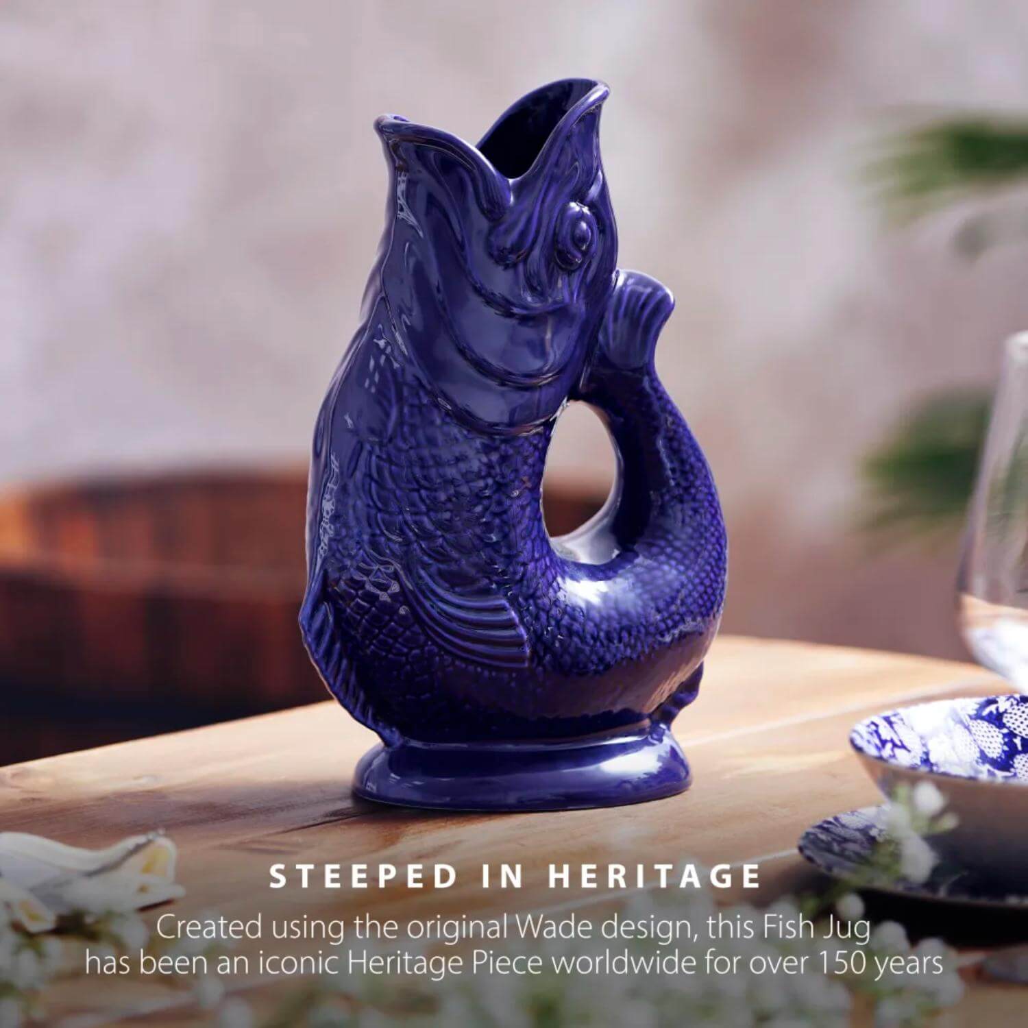 Wade Fish Earthenware 0.6 Litre Gluggle Jug - Cobalt