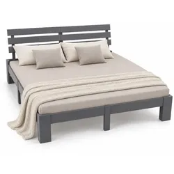 Relaxdays Bett Massivholz 160x200 cm Anthrazit,Hellbraun