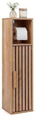 Costway Slim Bathroom Cabinets Freestanding Toilet Paper Holder Stand with Door-Natural