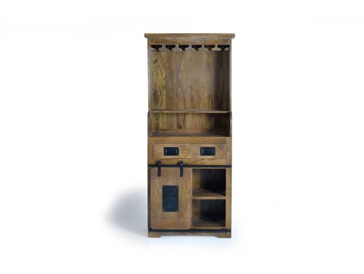 Porte-bouteilles en bois de manguier et metal