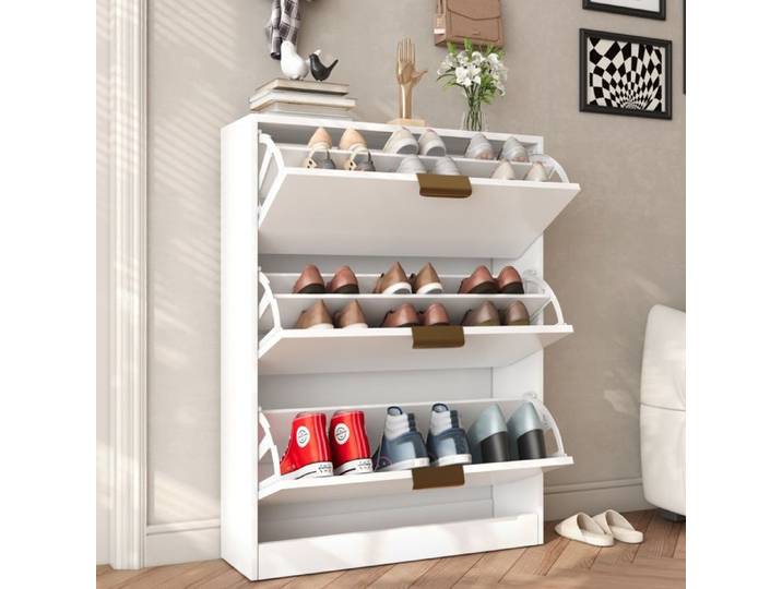 Meuble à Chaussures Armoire à chaussures-VOWNER- 3 volets 6 compartiments 80x24x107 cm pour entrée