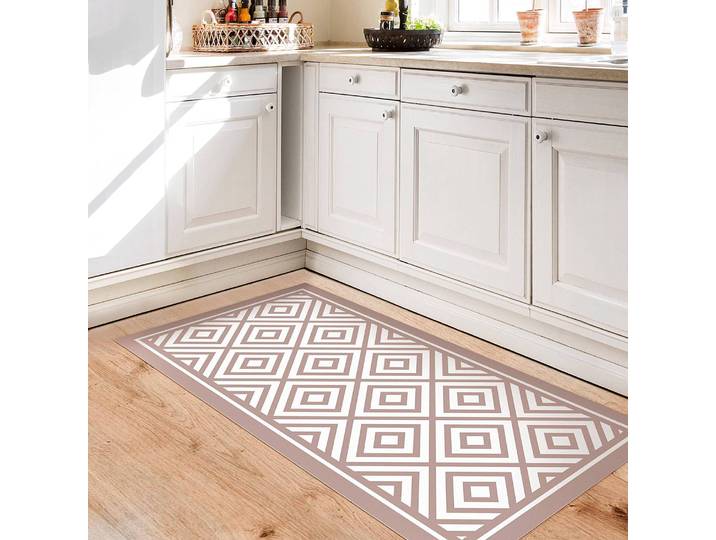 Tapis en vinyle Carrés 140 x 280cm Beige