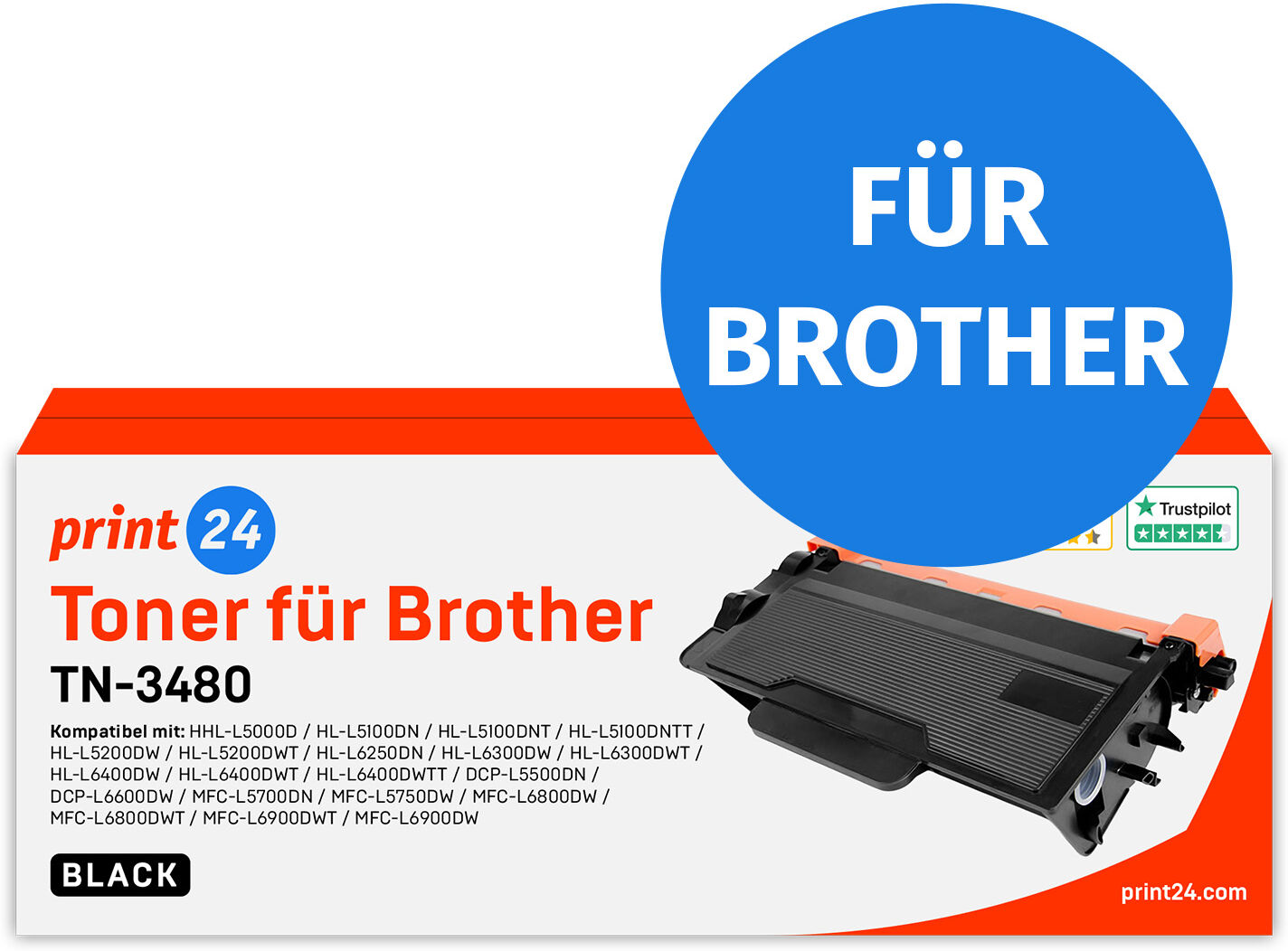 print24 Toner für Brother TN3480, Schwarz, 1 Stück