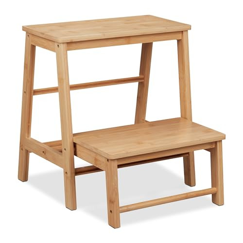 Relaxdays Inklapbaar opstapje van bamboe voor kinderen, beige/bruin