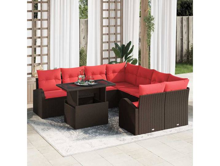 vidaXL Garten-Sofa-Set 9 stk. Braun [Synthetisch]: Poly Rattan