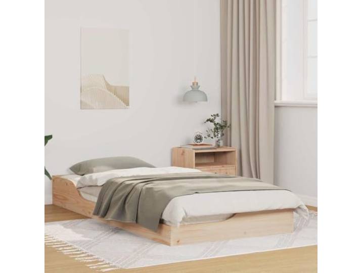 Massives Kiefernholz Plattformbettrahmen Modernes Minimalistisches Design Bettgestell Braun 100x200 cm Massives Kiefernholz mit Nachttisch und Lattenrost, Stabiler Plattformbettrahmen für