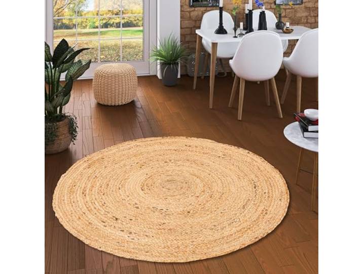 Pergamon Nele - Tapis en Fibre Naturelle de Jute - Fait à la Main - Rond