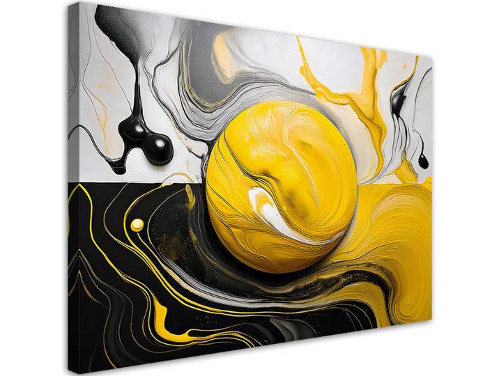 Feeby Wandbild gelber schwarzer abstrakter kreis, Gelb, Abstrakt, Rechteckig, 100x70 cm, Bilder & Rahmen, Bilder, Leinwandbilder