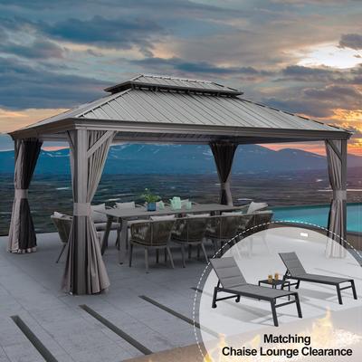 PURPLE LEAF Hardtop Patio Gazebo 12 x 16FT Galvanized Steel Roof Awning w Chaise Lounge