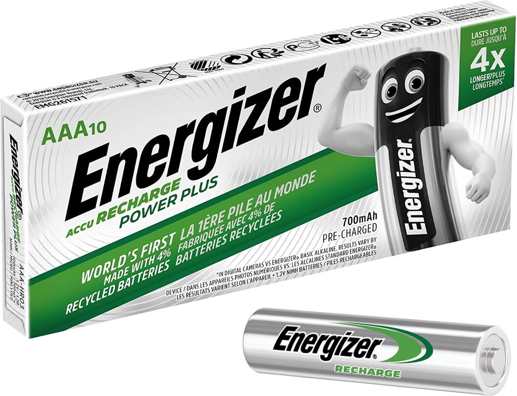 10 x Energizer Power Plus AAA HR03 700mAh Rechargeable Batteries